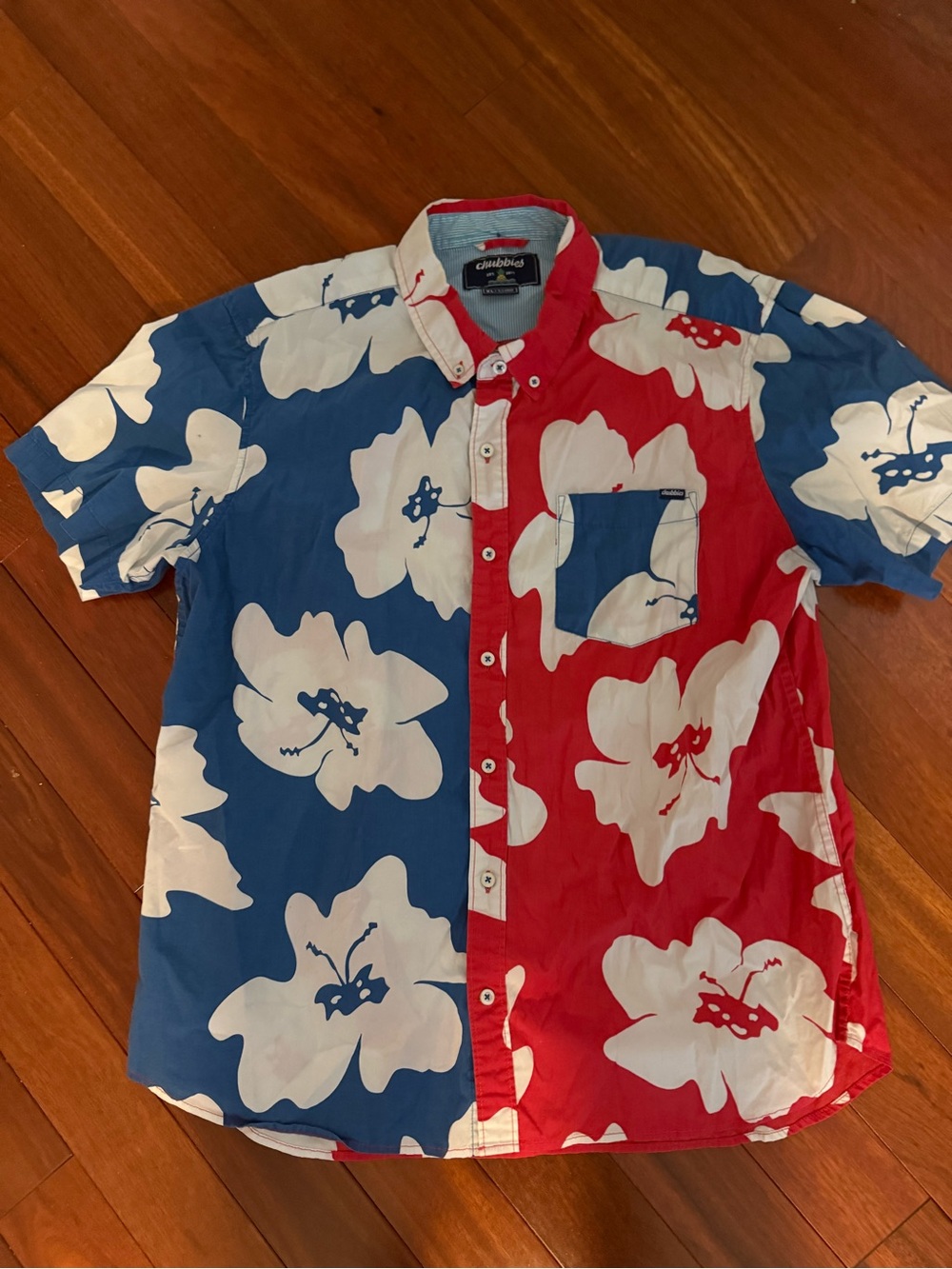 Chubbies Shirt Mens XL Patriotic Tropical Floral Button Down Short Sleeve